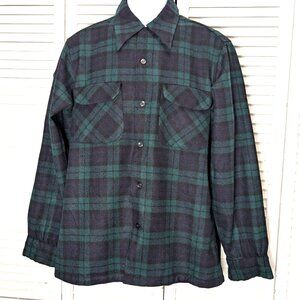 Pendleton Mens Wool Board Shirt Button Down Blackwatch Plaid Medium Green Blue